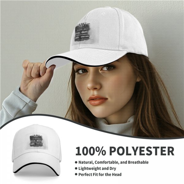 Black baseball cap with Mental Fest themed band-style print