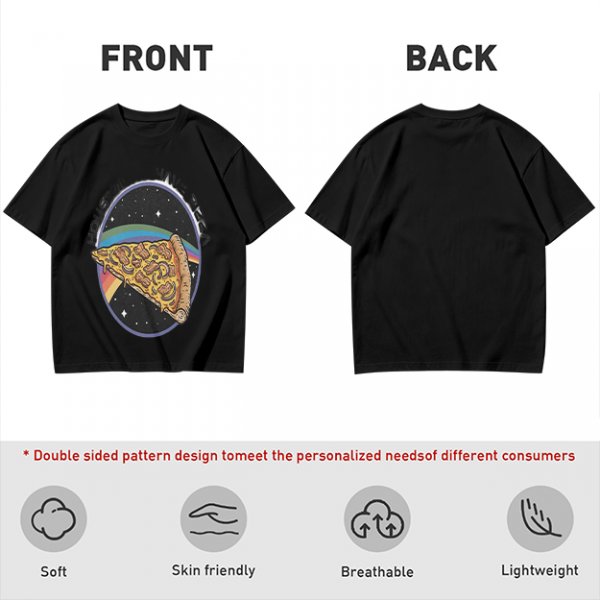 Olive t-shirt with space pizza graphic and Houston have pizza text