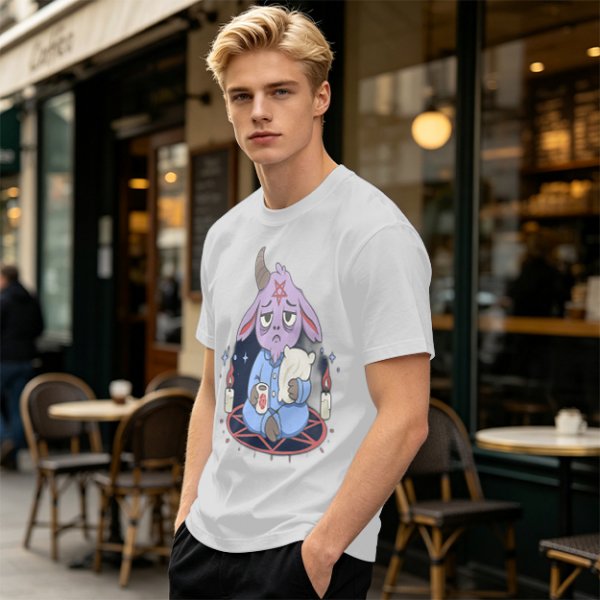 Oversized T-Shirt With Sleepy Baphomet Goat In Pajamas Print