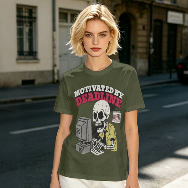 Motivated by Deadline Skeleton Working at Computer T-Shirt