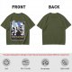 Olive green t-shirt with raccoon chef graphic and text