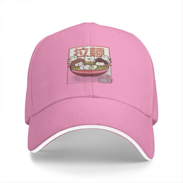 Black baseball cap with cute ramen cat graphic design
