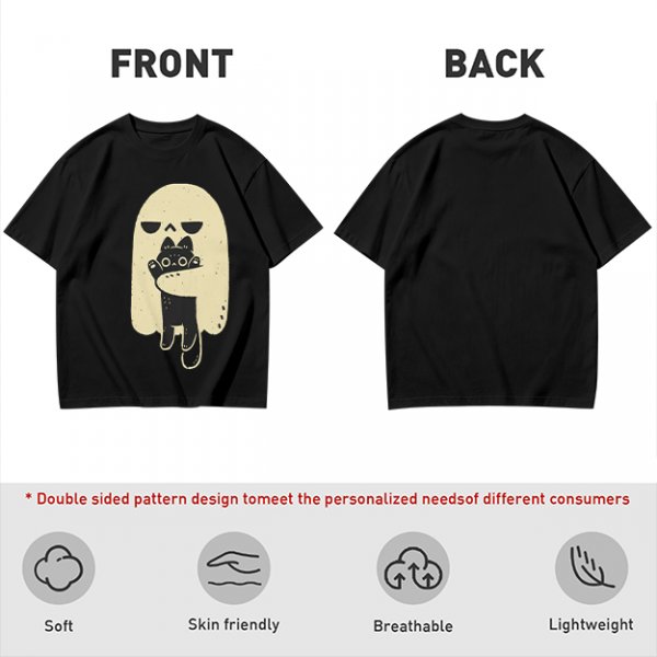 Olive T-Shirt With Ghost Holding Black Cat Graphic
