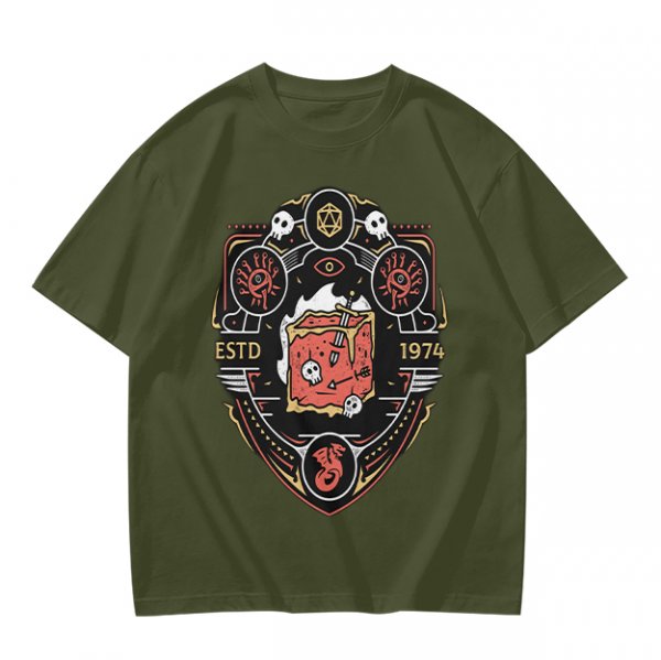 Olive Dungeons & Dragons Themed Graphic T-Shirt ESTD 1974