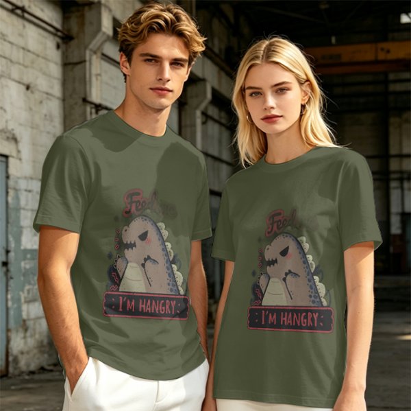 Olive T-Shirt With Hungry Dinosaur 'I'm Hangry' Print