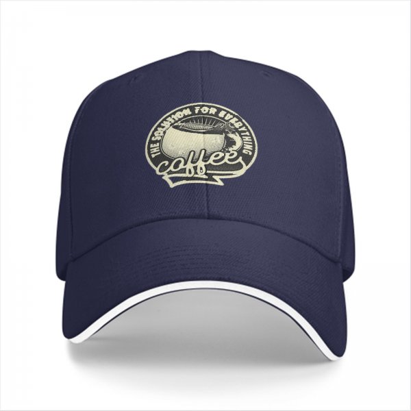 Black Baseball Cap With Coffee Themed 'Solution For Everything' Print