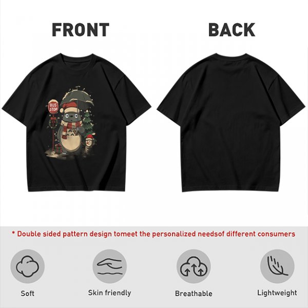 Christmas Totoro at Bus Stop Graphic T-Shirt
