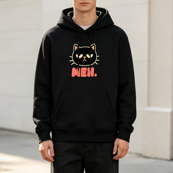 Black Hoodie With Grumpy Cat 'MEH' Graphic Print