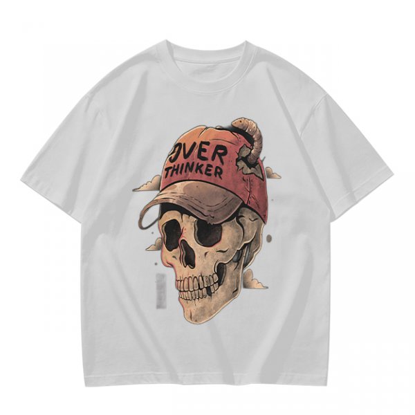 OVER THINKER Skull Graphic Olive T-Shirt