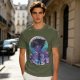 Anime character silhouette graphic tee with stylized purple and blue art