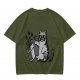 Olive T-Shirt With Cool Cat Wearing Sunglasses Knocking Over Potted Plant