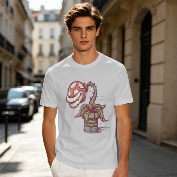 Olive Green T-Shirt With Piranha Plant Graphic Print