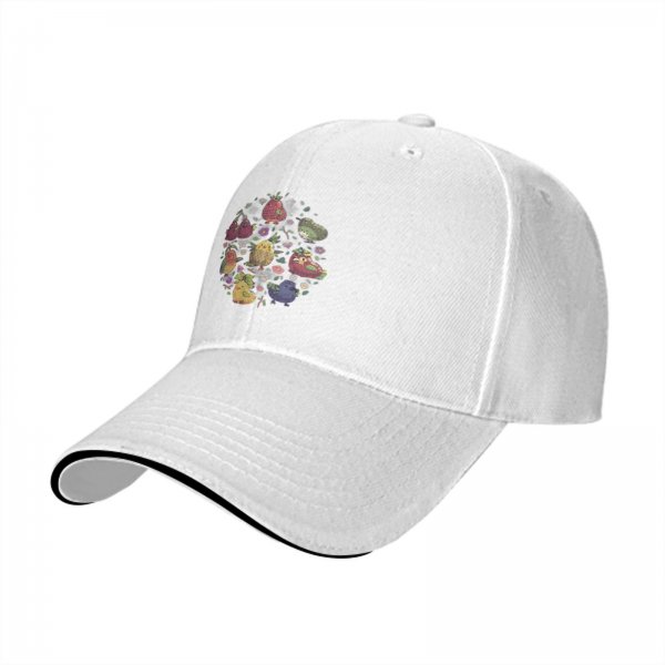 Black Baseball Cap With Cute Fruit Bird Floral Graphic Design