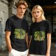 Olive T-Shirt With Playful Cat And House Plants Graphic