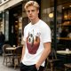 Olive green t-shirt with a panda relaxing in a steaming ramen bowl print