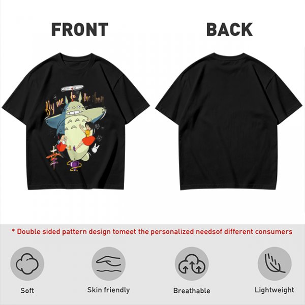 Totoro and Girls Fly Me To The Moon Graphic T-Shirt Design