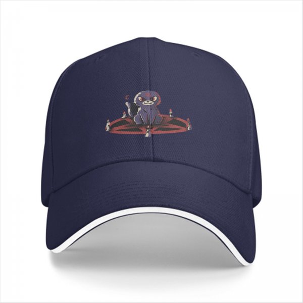 Black baseball cap with a demonic cat on a pentagram design