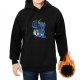 Black Hoodie with Abstract Blue and Green Graphic Print