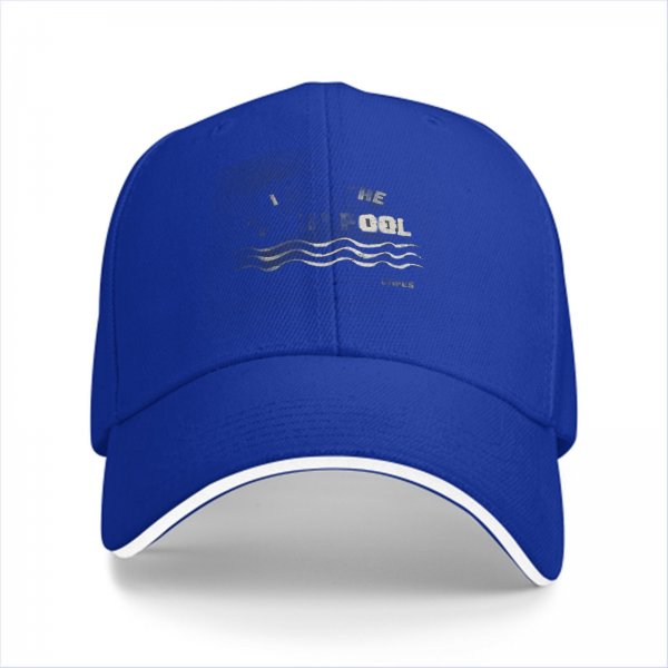 Black baseball cap with water wave and pool themed graphic