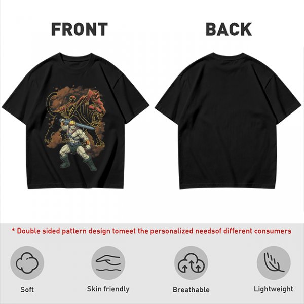 Olive T-shirt with He-Man and Battle Cat Graphic