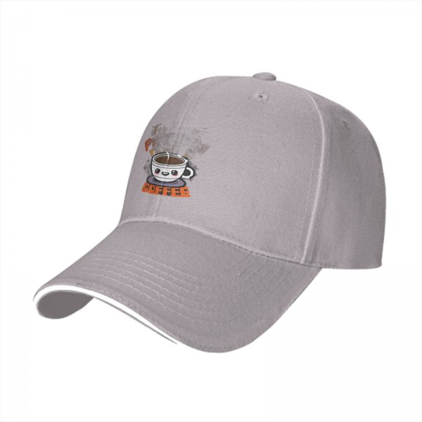 Black baseball cap with cute coffee cup and coffee text print