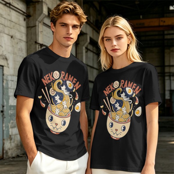 Neko Ramen Cat Bowl Graphic T-Shirt Design