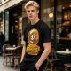 Olive green graphic t-shirt with cute reaper coffee themed print