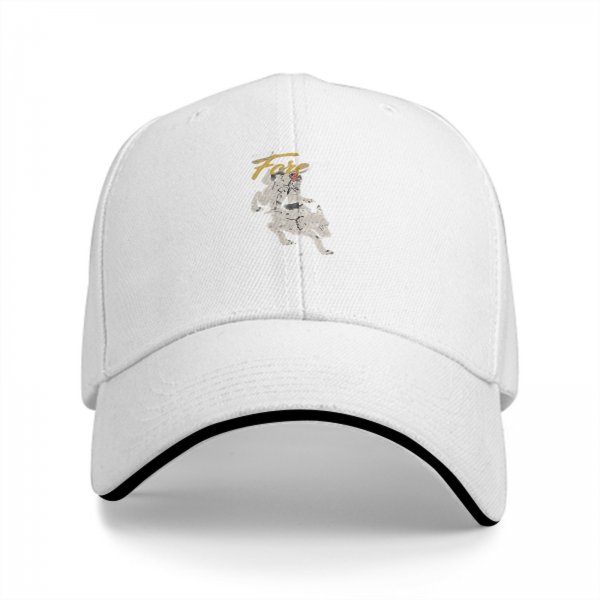 Black baseball cap with running dog graphic and gold text