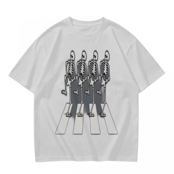 Olive T-Shirt With Skeletons Crossing Abbey Road Style Crosswalk Print