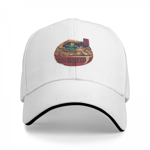 Black Baseball Cap With Ramen Bowl Cat Warrior Artwork