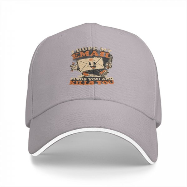 Black baseball cap with funny email cartoon graphic and text
