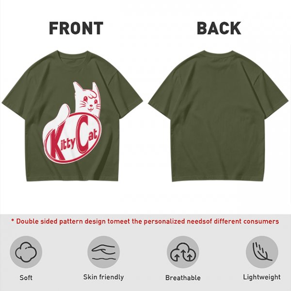 Olive green t-shirt with Kitty Cat graphic print