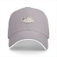 Black baseball cap with a stressed chubby white cat graphic
