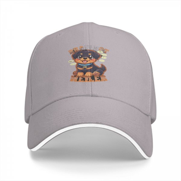 Black Baseball Cap With Cute Rottweiler Puppy Graphic Print