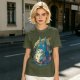 Olive T-Shirt with Whimsical Forest Spirit and Butterfly Print