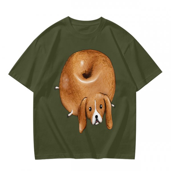 Olive Green T-Shirt With Donut Shaped Beagle Print