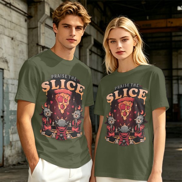 Olive Graphic T-Shirt Praise The Slice Pizza Demon Ritual Design