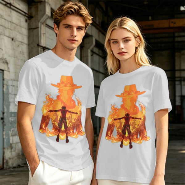 One Piece Ace Fire Silhouette Graphic T-Shirt