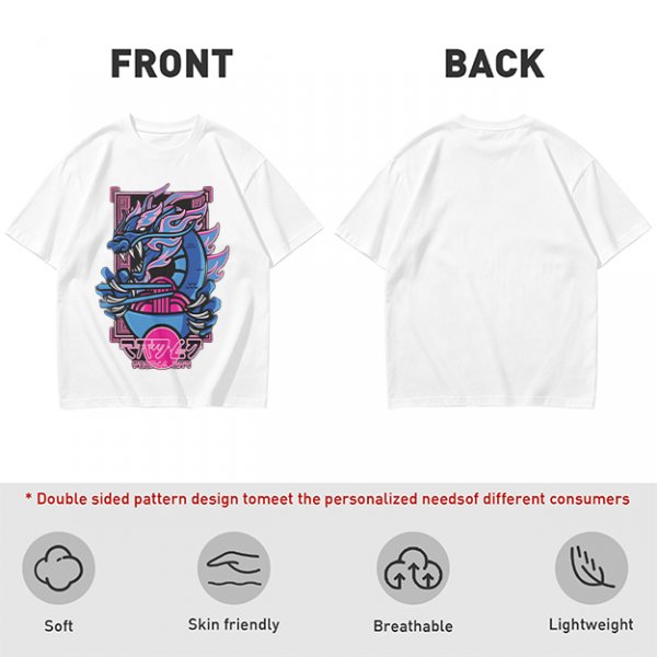 Olive T-Shirt With Neon Blue Dragon Holding Ramen Chopsticks Art