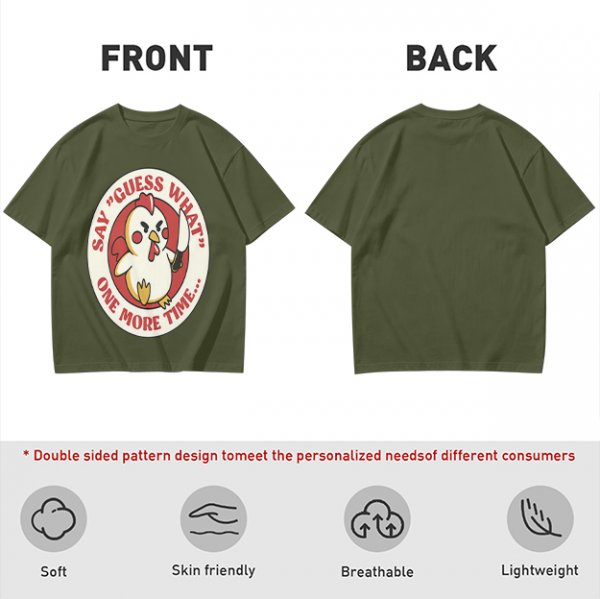 Olive t-shirt with angry chicken holding knife and funny text design