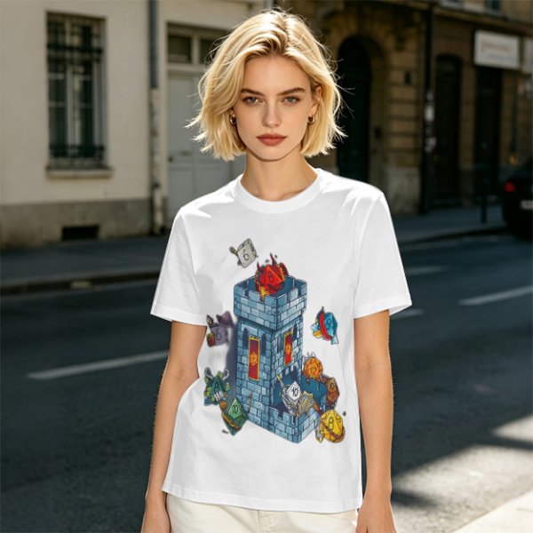 Olive T-Shirt With Fantasy Dice Castle Graphic Design