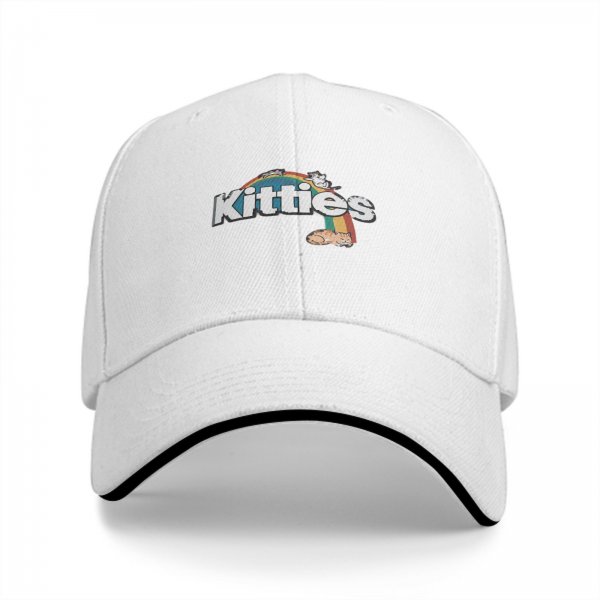 Black baseball cap with kitties and rainbow graphic