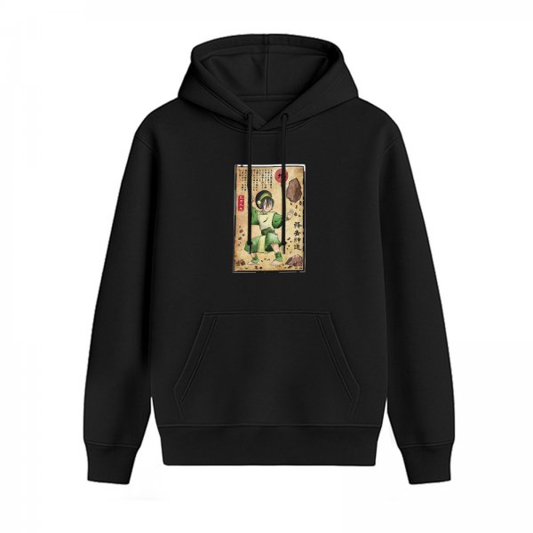 Black Hoodie With Earthbender Character Art Print