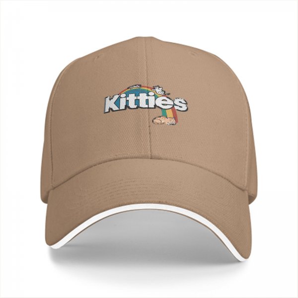 Black baseball cap with kitties and rainbow graphic