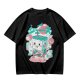Olive t-shirt with a cartoon apple juice box skeleton graphic