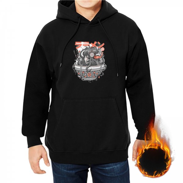 Black Hoodie with Japanese Ramen Themed Anime Graphic Print