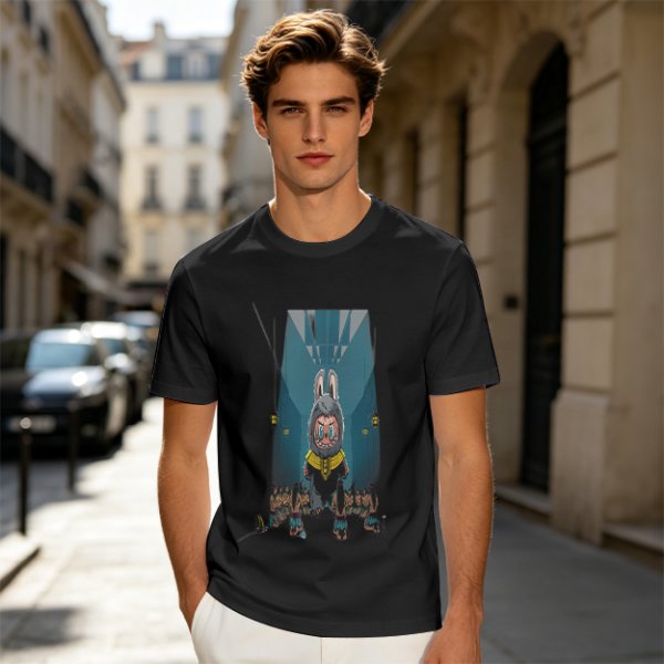 Olive Green T-Shirt With Cartoon Rabbit Character Graphic
