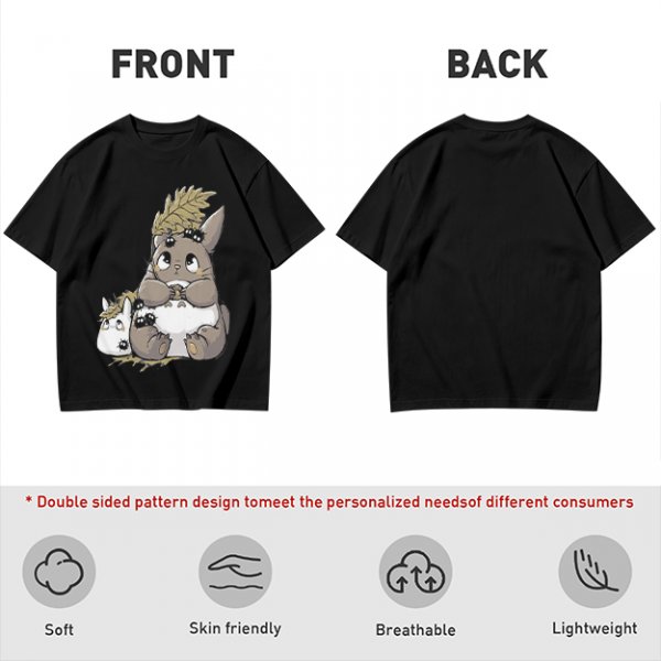 Olive T-Shirt With Cute Totoro And Soot Sprite Anime Print