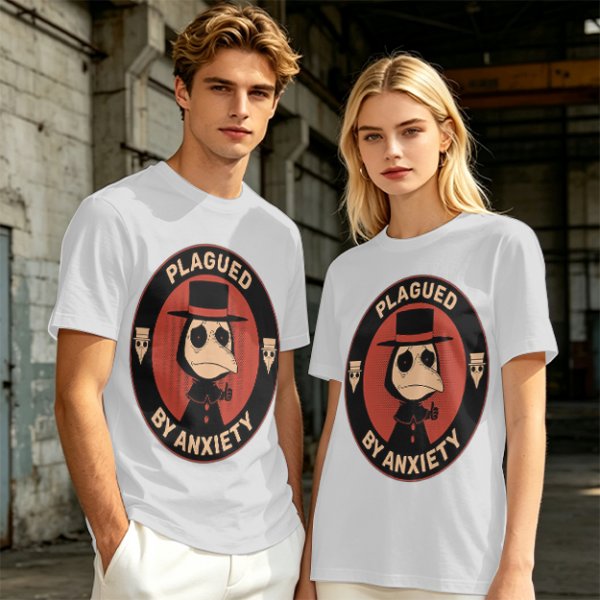 Olive T-Shirt With Plagued By Anxiety Plague Doctor Graphic