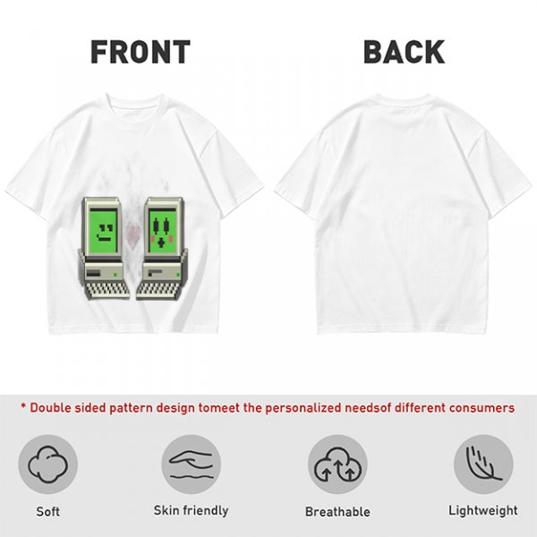 Olive T-shirt with pixel art retro computer characters print